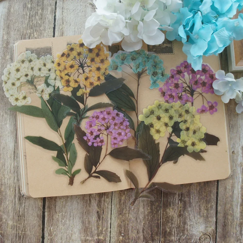 

6pcs Big Size Natural Hydrangea Yellow Pink Blue Flower Style PVC Transparent Sticker Scrapbooking DIY Gift Decoration Tag