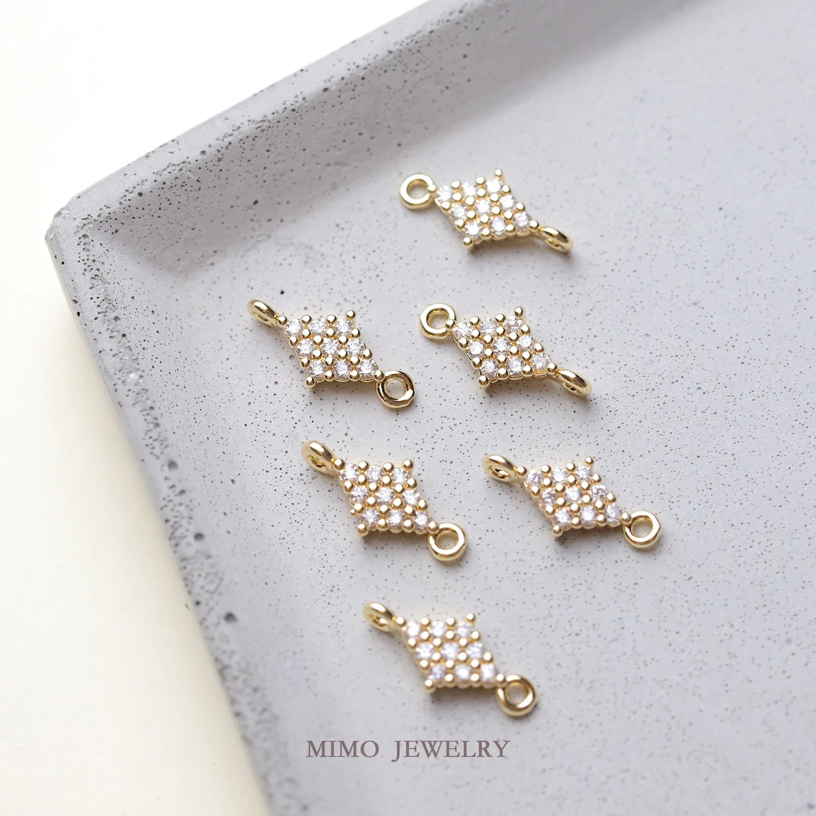 Four Sided Diamond Inlaid Zircon Double Hanging Ring Connection Charms Pendant Supplies DIY Hand Brass Gold Plated Accessories