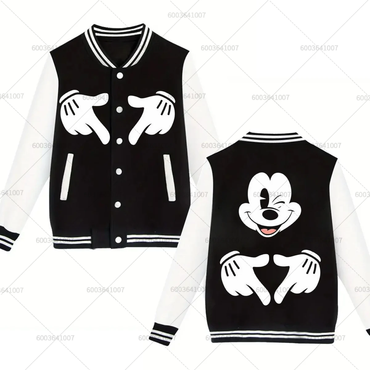 

Couple Disney Love Mickey Mouse Men's Women Baseball Jacket Sports Autumn Winter Classic Coats Fleece O-Neck Streetwear Hoodies