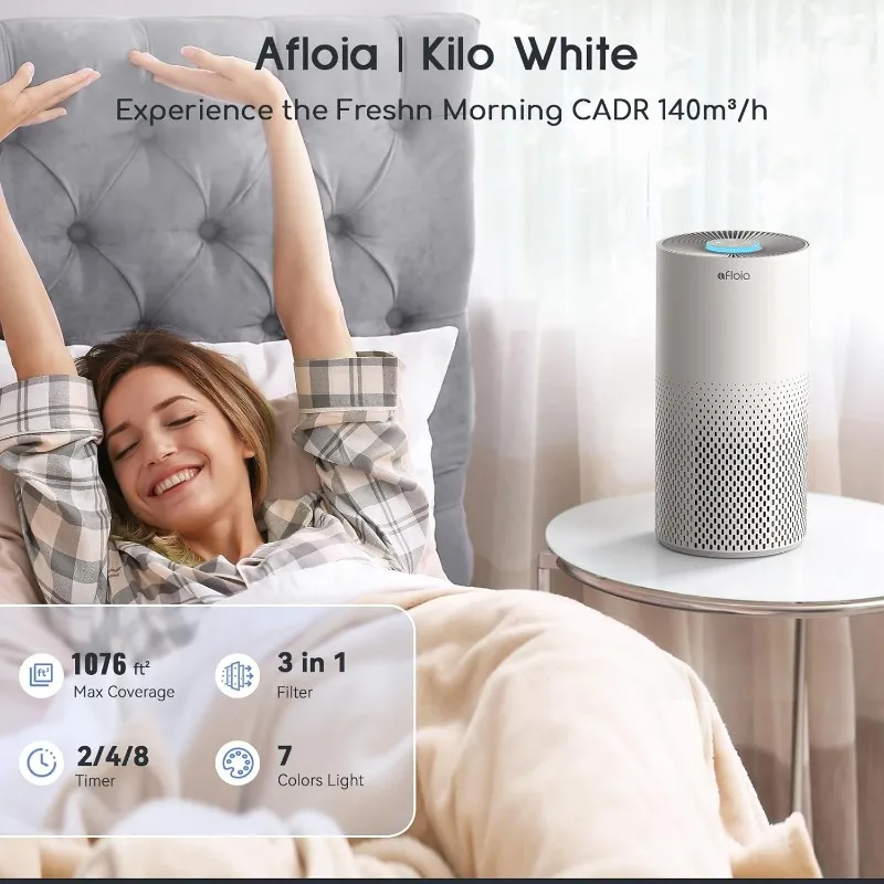 Afloia Air Purifiers for Home Bedroom Large Room Up to 1076 Ft², True HEPA Filter Air Purifier for Pets Dust Pollen Allergies