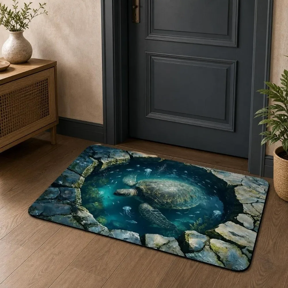 Unique Ocean Theme Bathroom Doormat Non-slip Durable Diatomite Bath Mat Quick Dry Absorbent Floor Mat Home Use