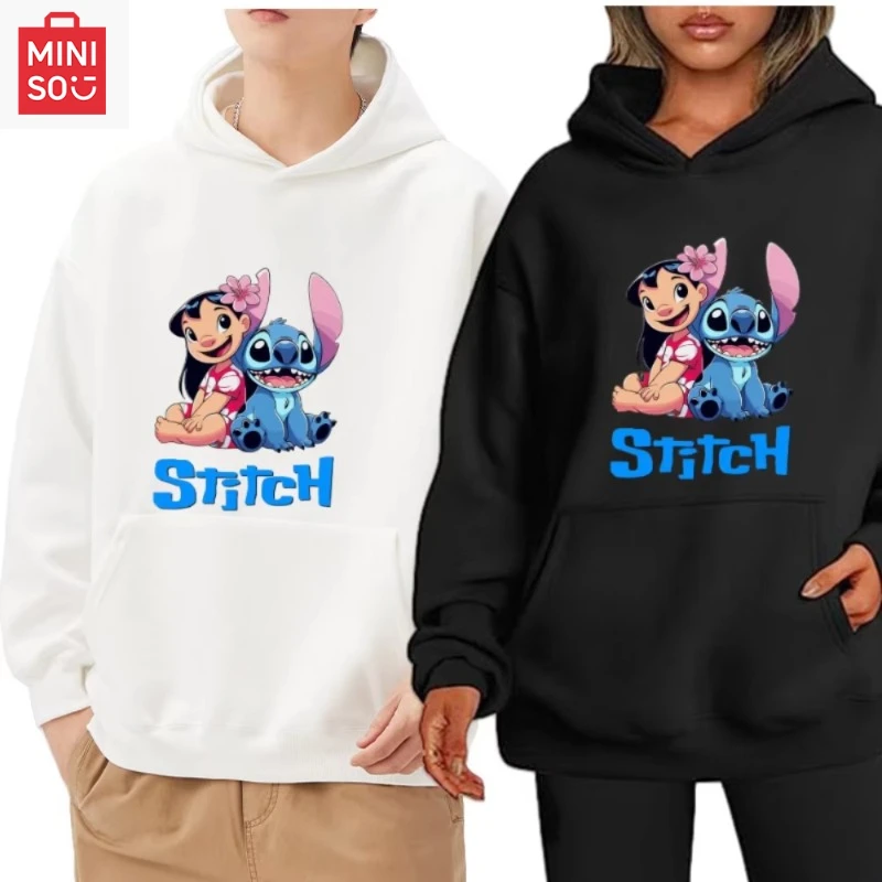 

Свитер с капюшоном с принтом Disney Stitch, осенне-зимний мужской и женский высококачественный удобный повседневный спортивный топ, свитер
