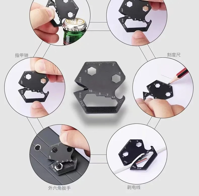 

Multifunctional Hexagonal Coin Outdoor EDC Tool Hexagonal Folding Coin Knife Keychain Screwdriver Pocket Folding Mini Coltello G