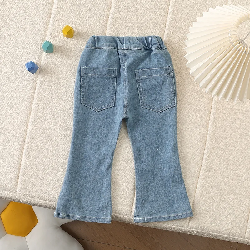 Casual And Versatile Children's Clothing Cotton Korean Style Bow Girls' Pants Loose Flared Children's Jeans For 1-4Y - view 3