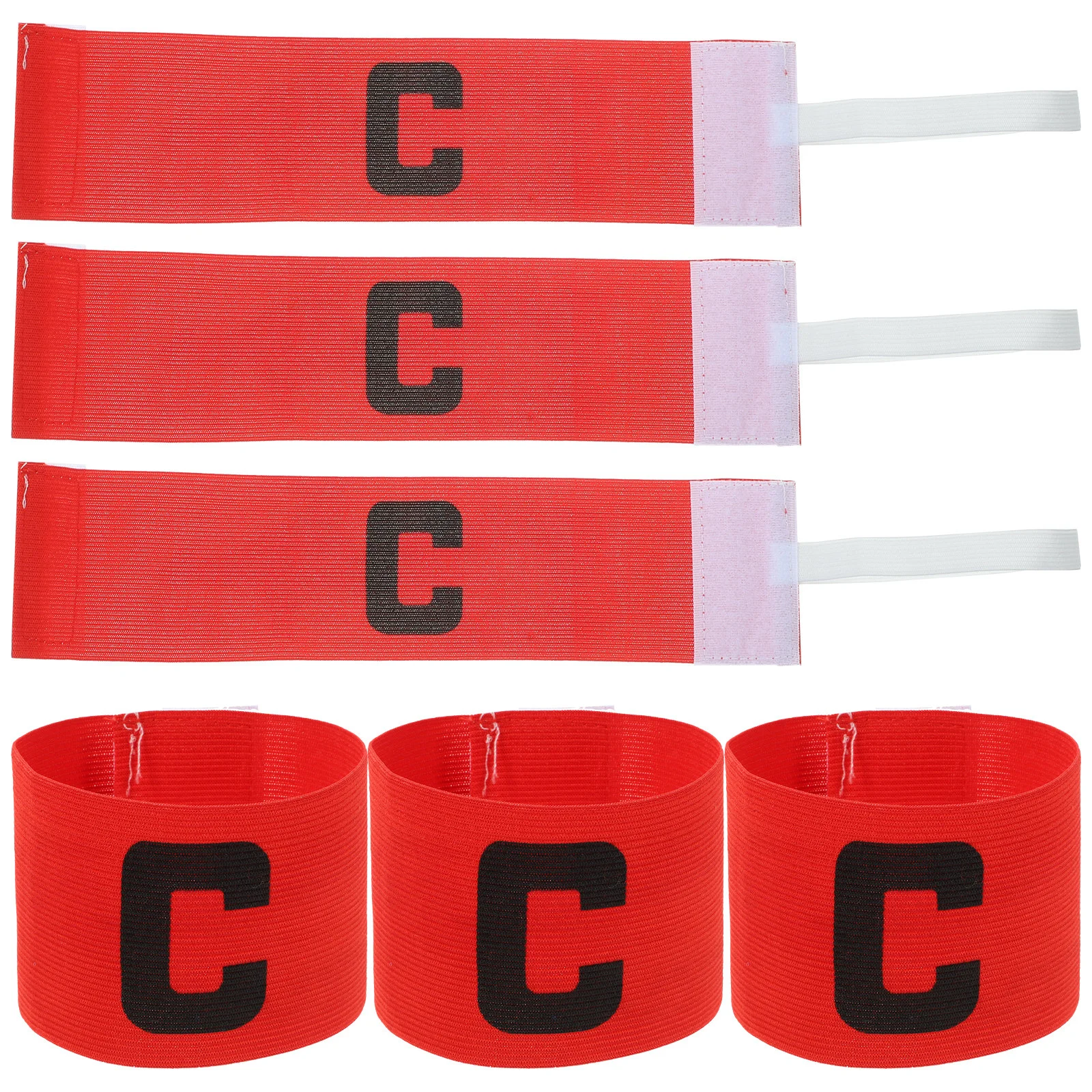 6 Pcs Captain Armbands Football Soccer Bands Wear resistant Nylon C word Mark Adjustable Arm Wraps Reusable