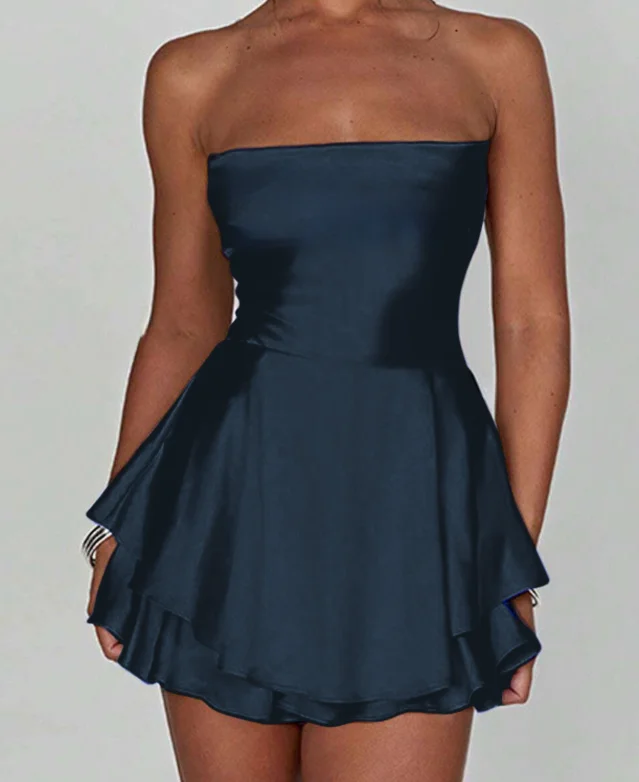 Vestidos de festa femininos francês sexy cetim cor sólida sem alças sem costas rendas até vestido feminino sexy high-end socialite mini vestido