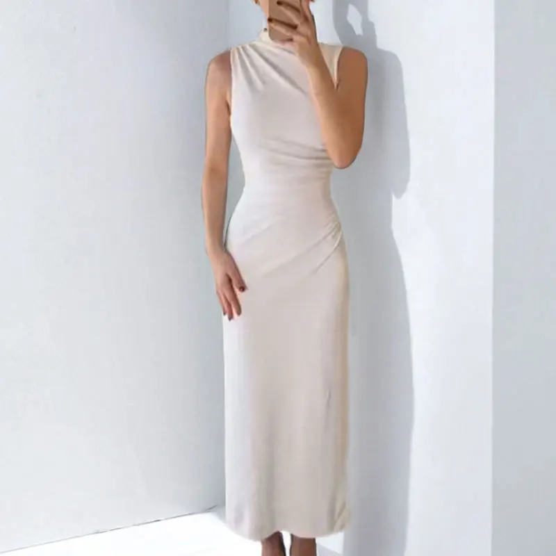 

AliExpress 2025 Spring New Cross-border New Sleeveless Temperament Slim And Thin Fashion Pleated Waist Dress