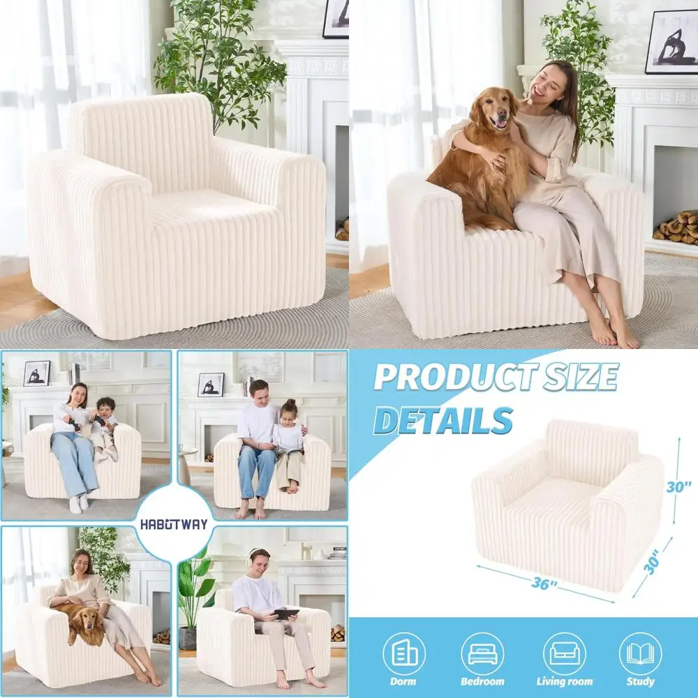 

Luxury Adult Bean Bag Chairs with Armrests and High Backrest, Comfortable Elastic Foam Filled Lounge Sofa