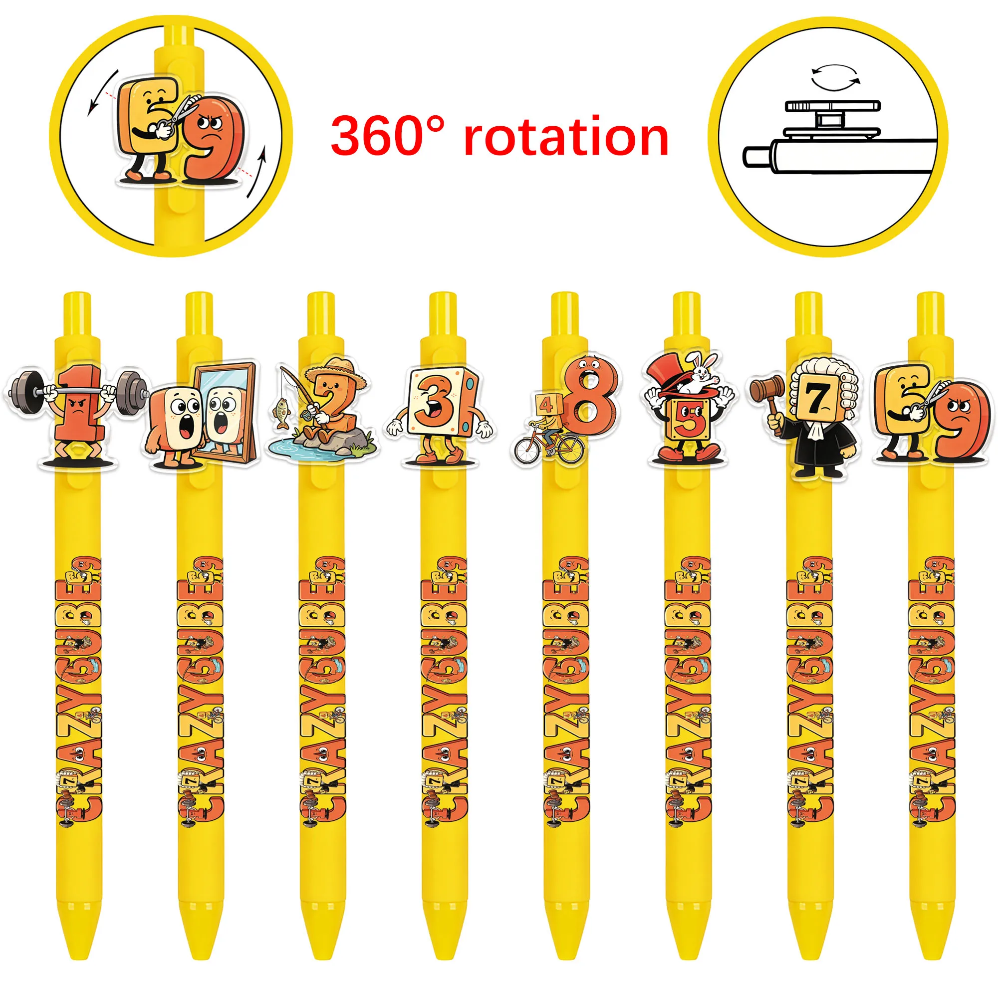 

8 Pcs Digital Block Theme Ballpoint Pens - Smooth Writing - Replaceable Pen Caps