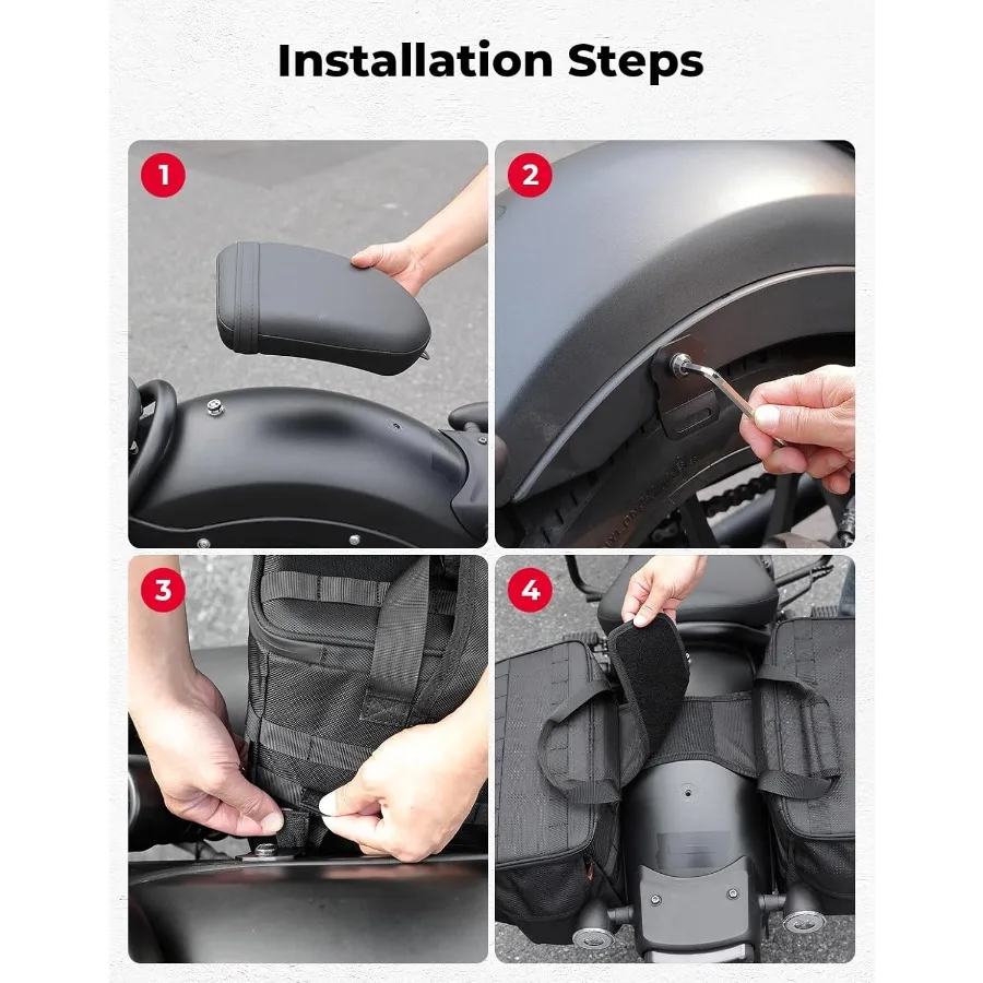 Sacs de selle de moto 30L 15Lx2 avec supports de montage pour un rangement sécurisé de selle, Solution de bagages de voyage Durable Com