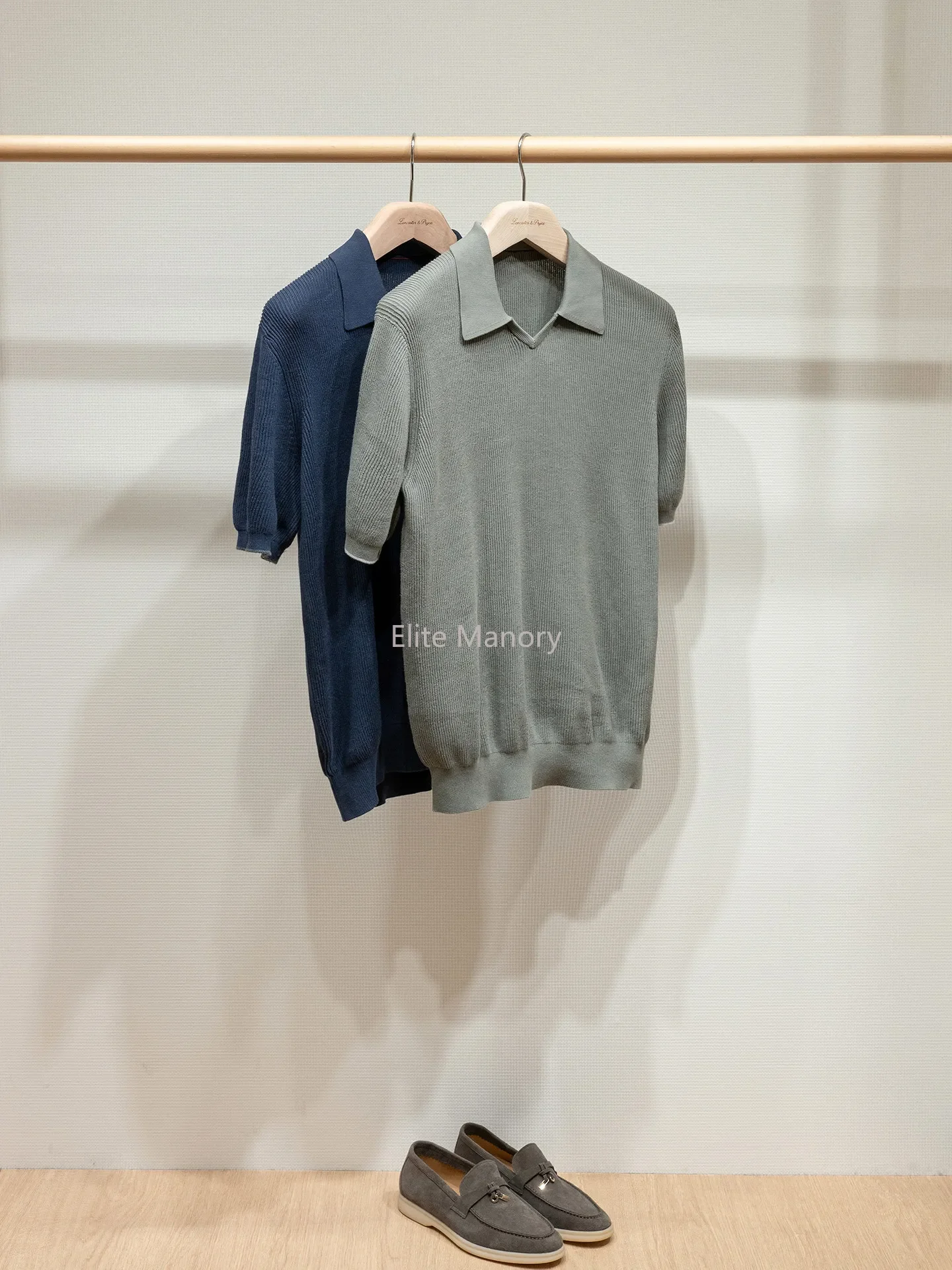 Custom-woven 100% cotton yarn, men's shirt collar ribbed knitted short-sleeved POLO shirt
