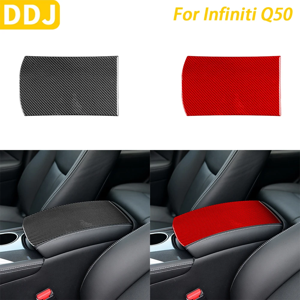 

For Infiniti Q50 2014-2020 Car Accessories Carbon Fiber Centre Armrest Box Panel Decorative Cover Interior Decoration Sticker