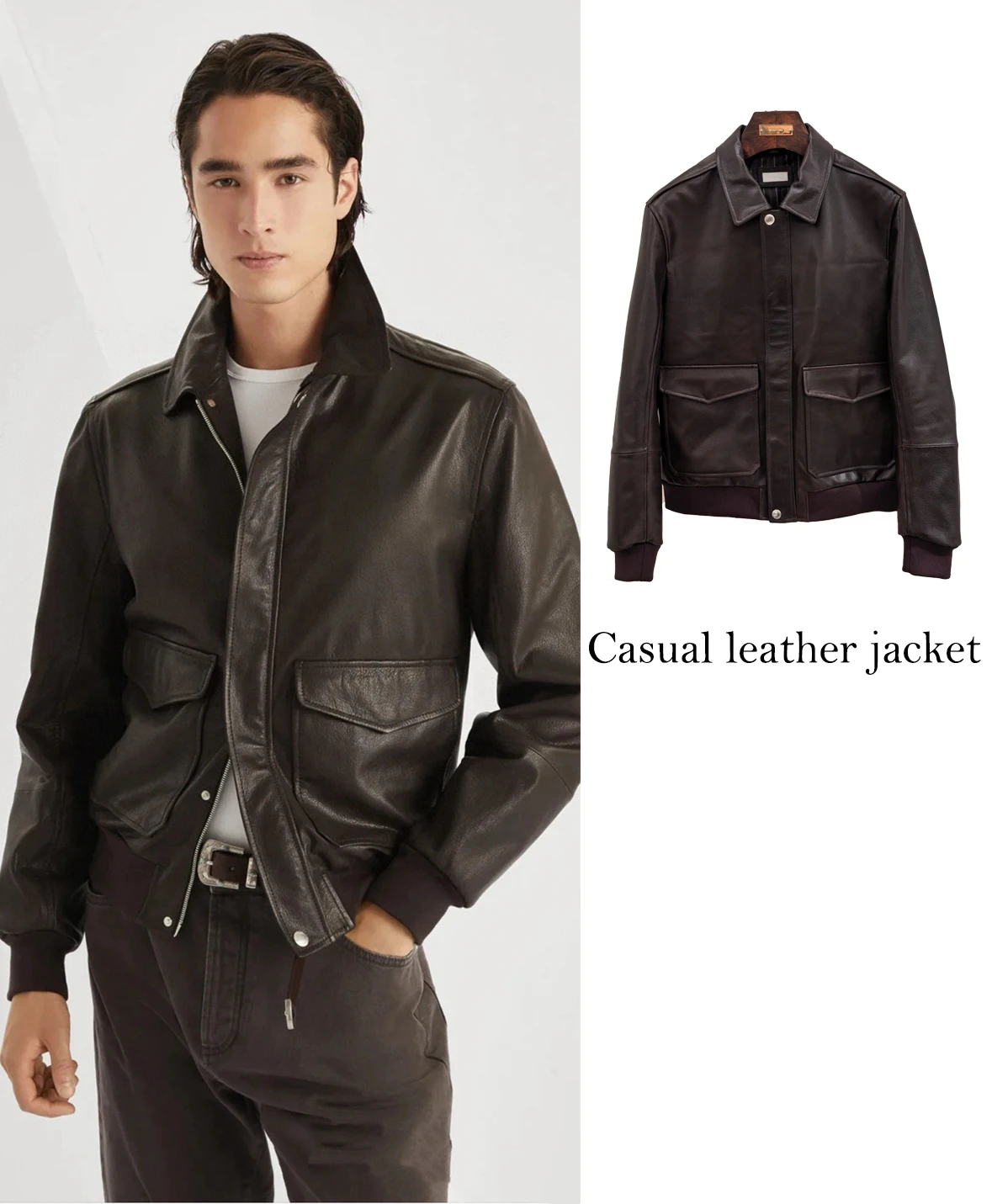 

FWRD Dark Brown Lapel Leather Jacket Dark Brown Mens Loose Lapel Leather Jacket Mens Stylish Lapel Leather Jacket #FWRD0061