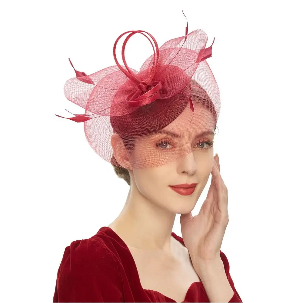 Fashion Feathers Mesh Fascinator Hat Elegant Exquisite Bride Headband Hair Hoop Sweet Headdress Cocktail Party
