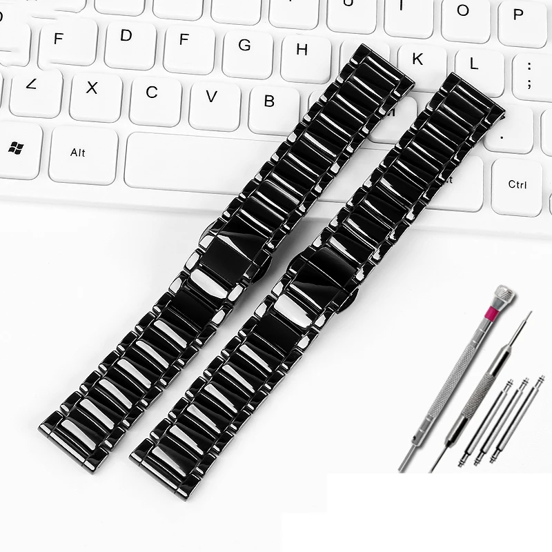 22MM High Quality Bright Ceramic Set Watch Band Watch Case For Armani AR1507 1509 Black Ceramic Woman‘s Watch Strap Men Bracelet