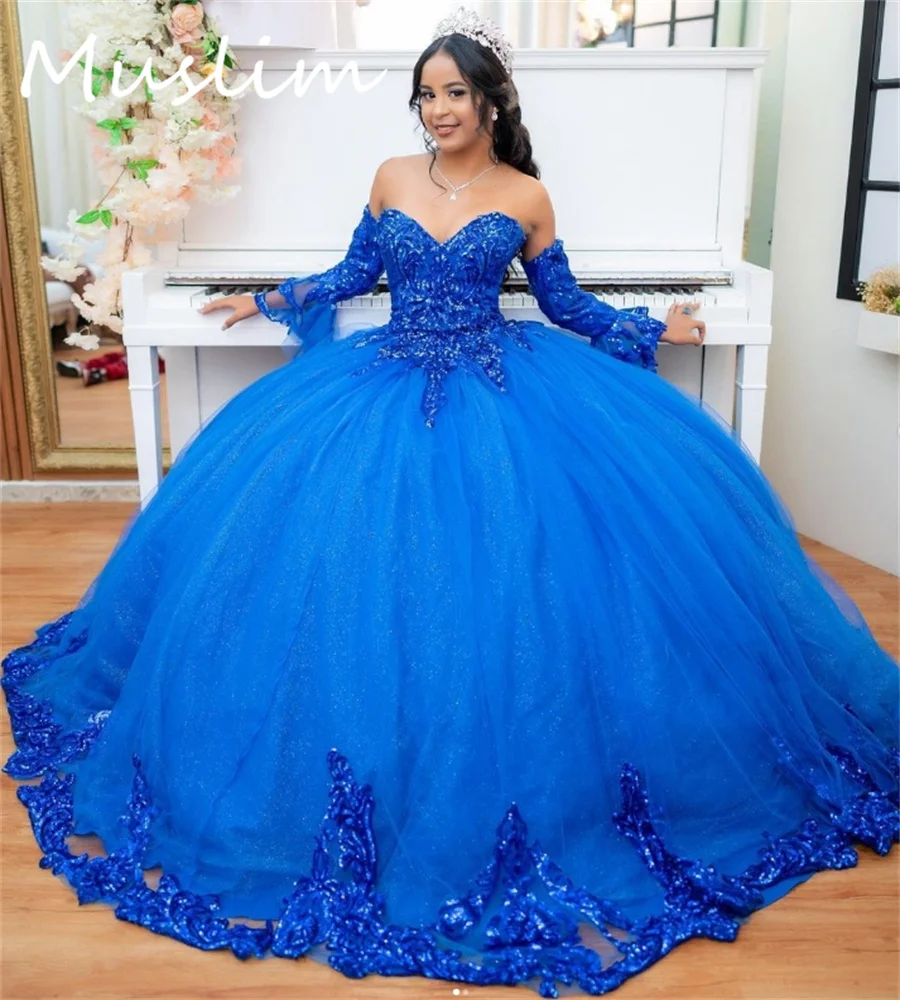 Glitzerndes königsblaues Quinceanera-Kleid 2025, glitzernde Pailletten, Fünfzehn-Geburtstagsparty-Kleid, Vestidos De 15, Xv, Quinceañera, individuell gestaltet