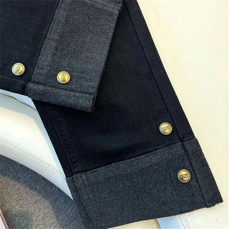 جينز أسود مستقيم الساق للنساء جديد عالي الخصر سروال دينم غير رسمي مرن لخريف وشتاء 2025 سروال سميك دافئ بطول الكاحل #5