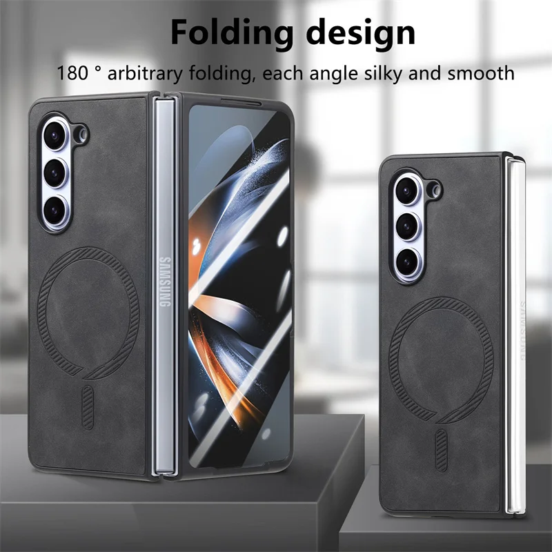 For Samsung Galaxy Z Fold 6 vehicle Magnetic Phone Case with Screen Protector Shockproof PU Leather Full Cover For Galaxy Fold6