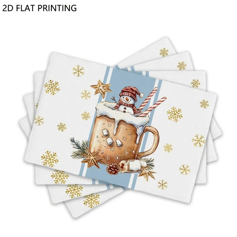 Watercolor Snowman Family Buffalo Plaid Trim Merry Christmas Letter Print Table Mat Winter Holiday Dining Table