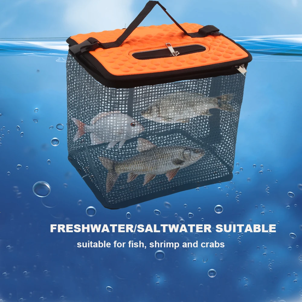 Cesto de Pesca Dobrável Portátil para Peixes Capturados e Iscas - Balde Flutuante de Malha Colapsável
