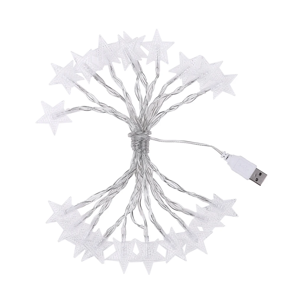 

USB Powered 20 LEDs String Lights Plastic Five-pointed Star Shape Decorative Lights String Christmas Lights