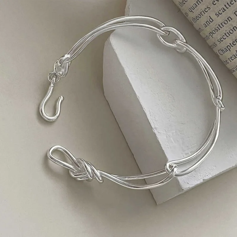 PANJBJ 925 Sterling Silver Line Tie Bracelet for Women Hollow Out Hook Buckle Korean Ins Punk Jewelry Party Gifts Dropshipping