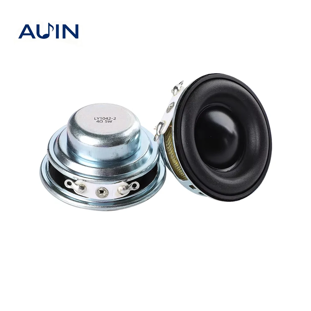 AUIN 2 Stück 40MM Breitbandlautsprecher 4 Ohm 5W 1,5 Zoll 16 Kern Gummi-Seitenrand NdFeB Aluminiumkappe Wasserdichter DIY Bluetooth-Lautsprecher
