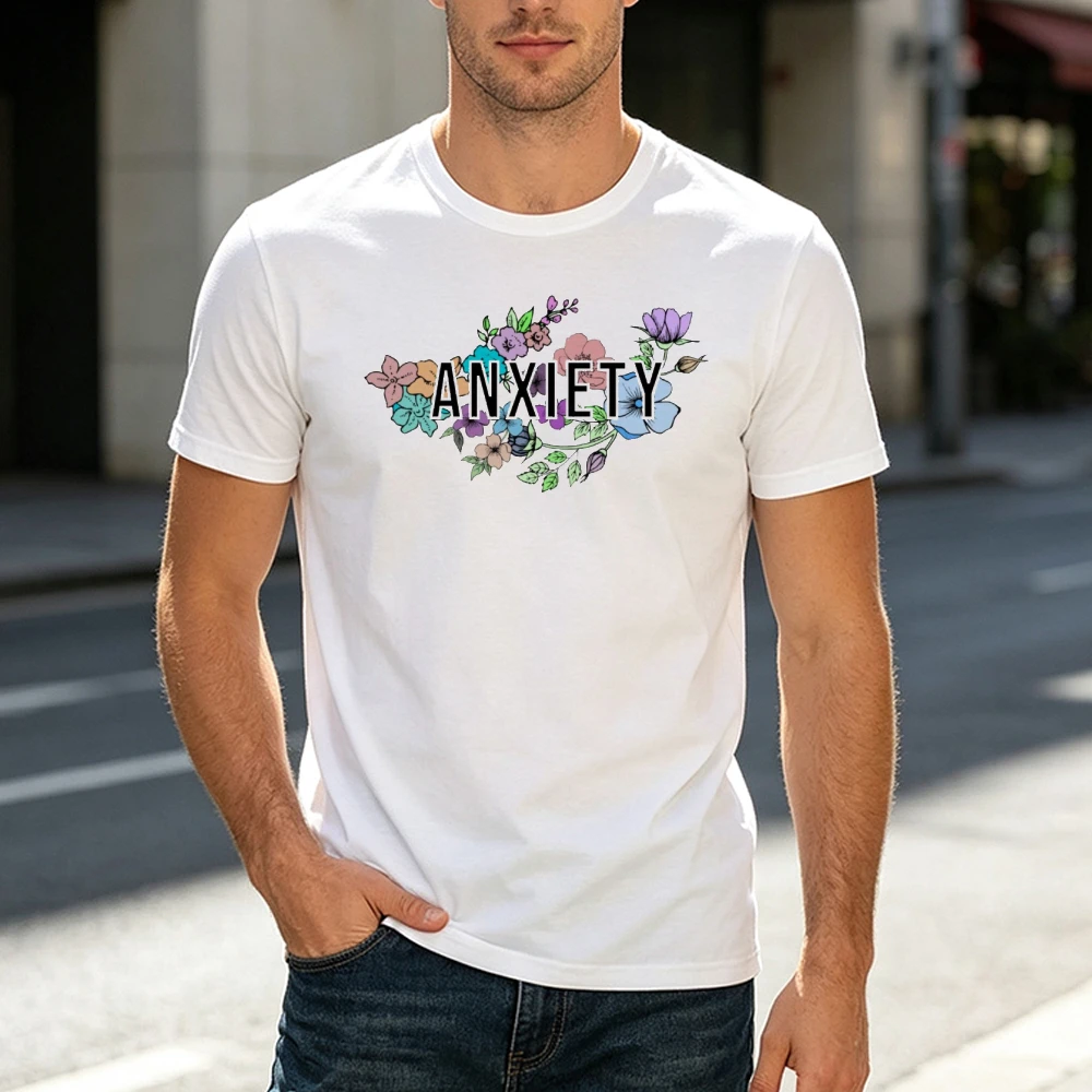Angst-Mental-Health-Awareness-T-Shirt für Männer, Blumen-Grafik-Top, sommerliches ästhetisches Kurzarm-Freizeit-T-Shirt