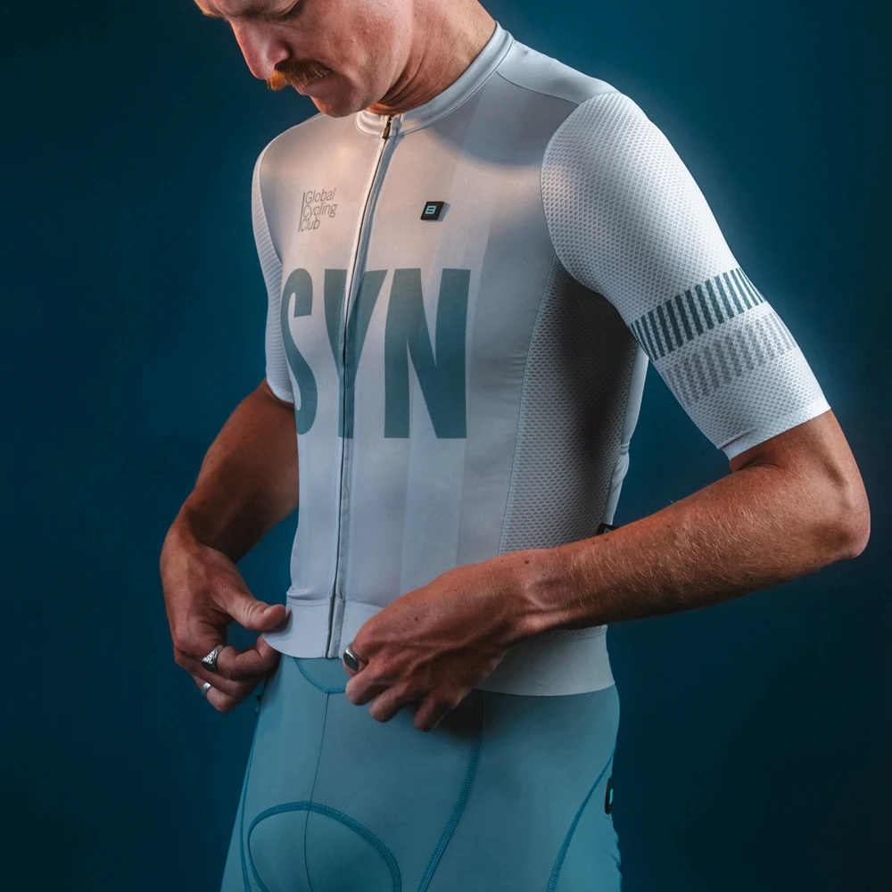 SYN-Suit Ciclismo Prata-Cinza dos homens, Jersey Ciclismo de manga curta, Bib Shorts, Estrada Matching Vestuário, Novo