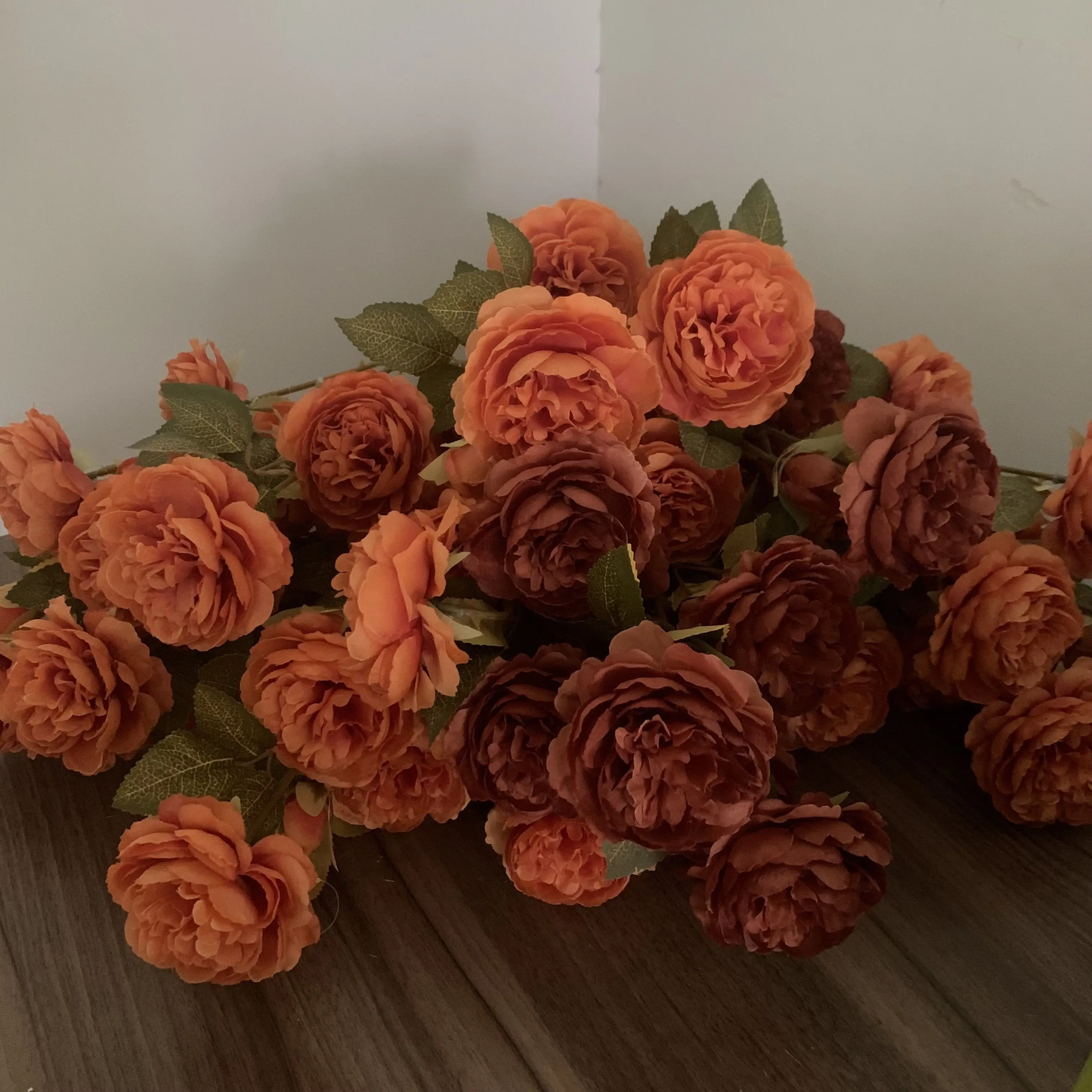 3heads peony Artificial flower Silk Peony Burnt Orange Brown Caramel Wedding Decoration Table Living Room Flower Fall Decor