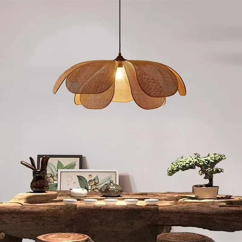 Japanese Handmade Weaving Restaurant Living Room Bedroom Rattan Weaving Art Petals Creative Personality Pendant Lights