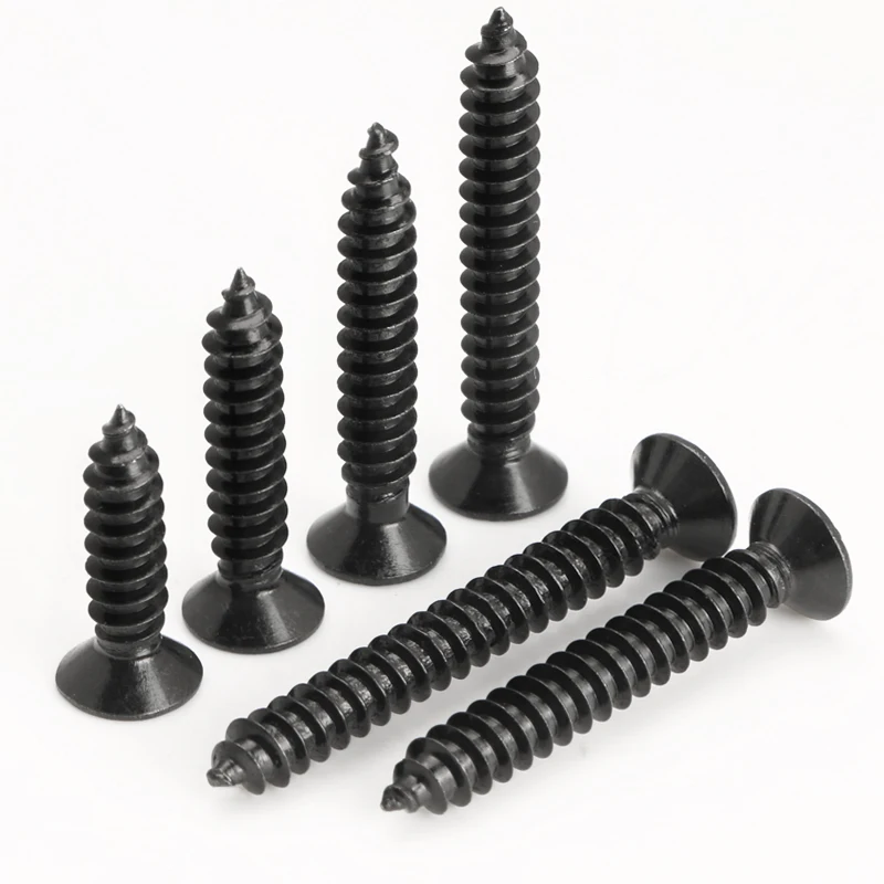 Black 304 Stainless Steel Cross Recessed Rountersunk Flat Head Tapping Screws Wood Screw M1.7~M6