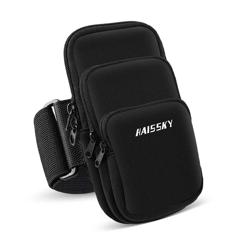 HSK3033 On Hand Sport Running Arm Bag For iPhone 13 12 Pro Max 3 Zipper Pockets Phone Pouch Cover For Samsung S22 Ultra Xiaomi