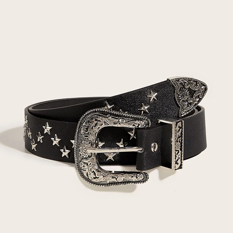 Ceinture gothique en PU pour hommes et femmes, ceinture en métal, ceinture étoile vintage, ceinture de jeans, accessoires de décoration de pantalons, structure punk, rock, environnement 2k