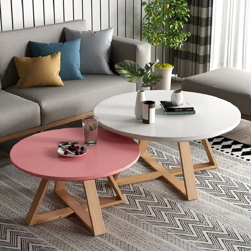 

Nordic style living room round coffee table simple modern creative small round table small apartment