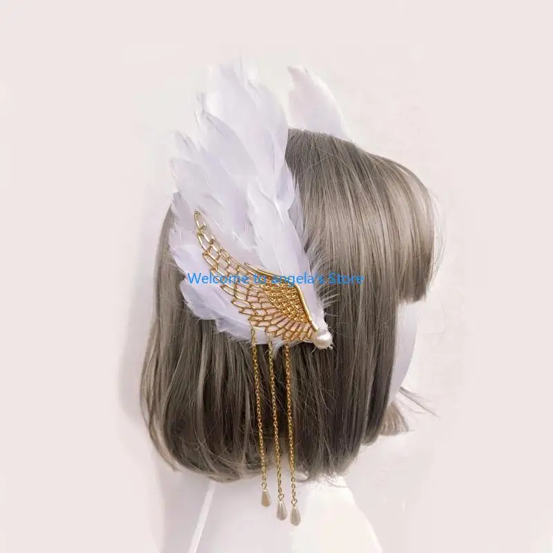 X4YC Federflügel-Haarspange, Boho-Quasten-Haarspange, Teenager-Mädchen, Foto-Requisiten, seitlicher Clip