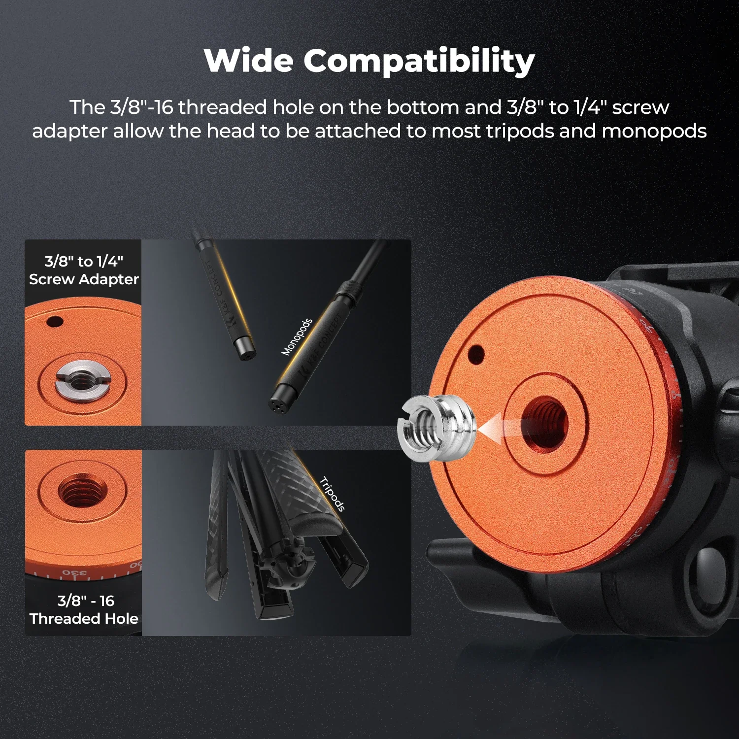 K&F CONCEPT Głowica Kulowa do Statywu 36mm Wytrzymała Głowica 8kg Panorama 360° z Odczepianym Uchwytem i Blokadą Pochylenia Mocowanie Arca Swiss — zdjęcie produktu 6