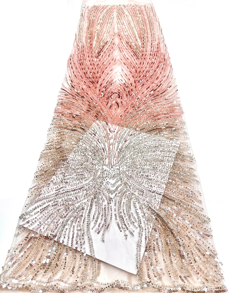 

Африканская роскошная тюлевая кружевная ткань, 5 ярдов, новая высококачественная нигерийская тюлевая кружевная ткань с пайетками и бисером для пошива свадебных платьев