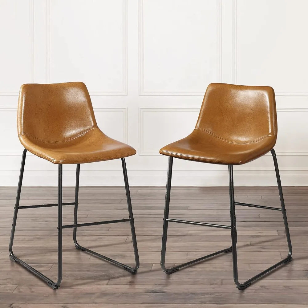 26 inch Bar Stools Set of 2,Counter Height Bar Stools with Back, Modern PU Leather Stools with Metal Leg and Footrest