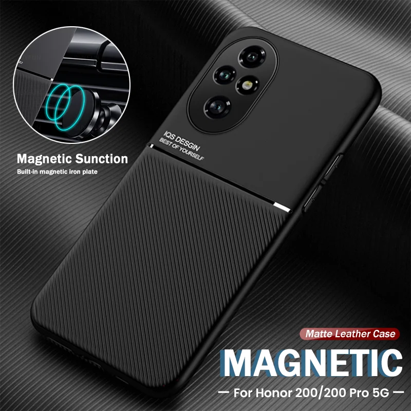 Honor200pro 5G Case Car Magnetic Holder Leather Phone Cover For Honor200 Honor 200 Pro 5G Shockproof Coque Honer Honar 200Pro 5G