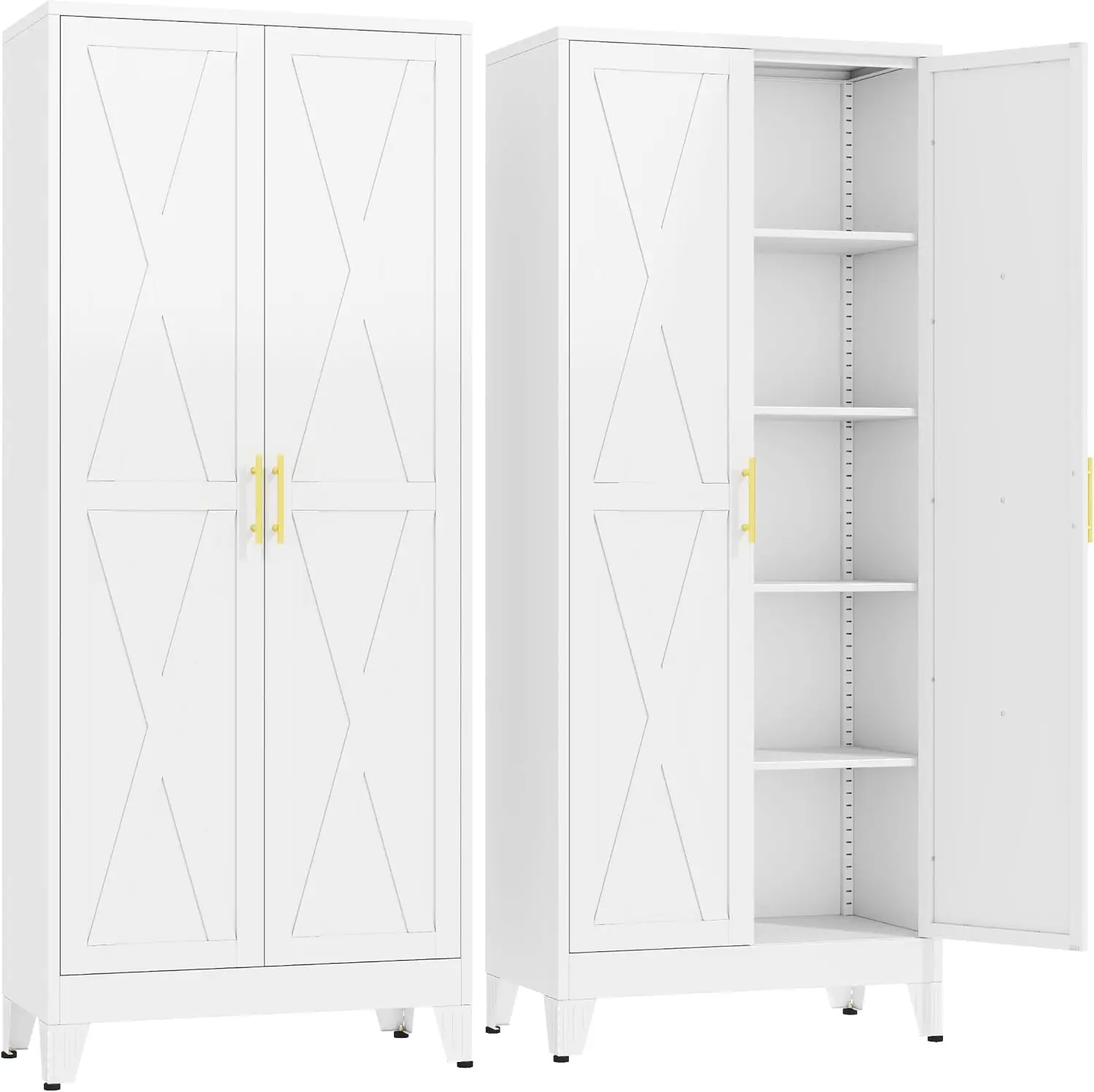 71‑Inch Tall White Metal Kitchen Pantry Storage Cabinet, Freestanding Cupboard Organizer for Dining Room, Bathroom, Home Office and Garage
