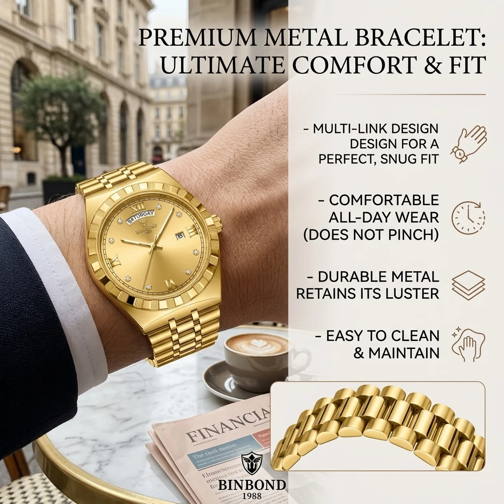 1 Fashion Metal Strap Watch with Roman Numeral Markers, Dual Calendar Display, Simple and Elegant, Suitable for Daily