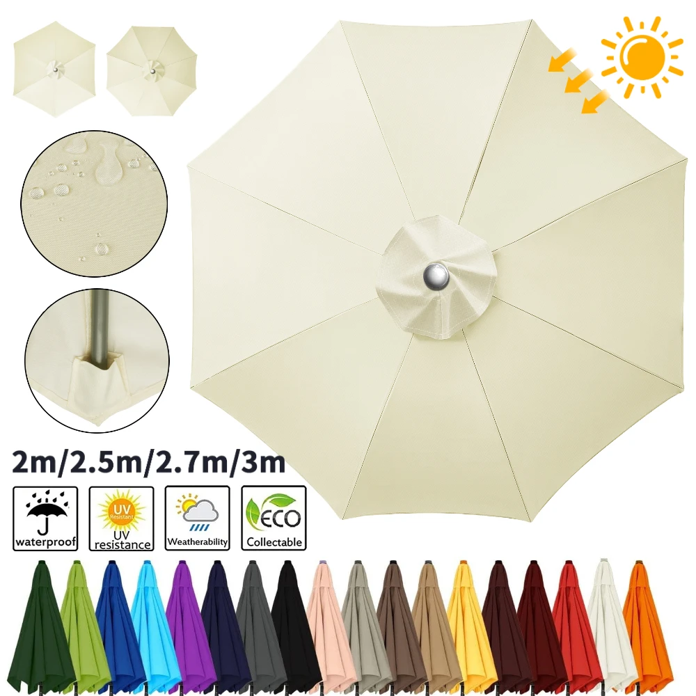 Waterproof Replacement Umbrella Cloth 6Ribs/8Ribs Parasol Replacement Cover Market Patio Umbrella Cloth Canopy Cover Shade Sail