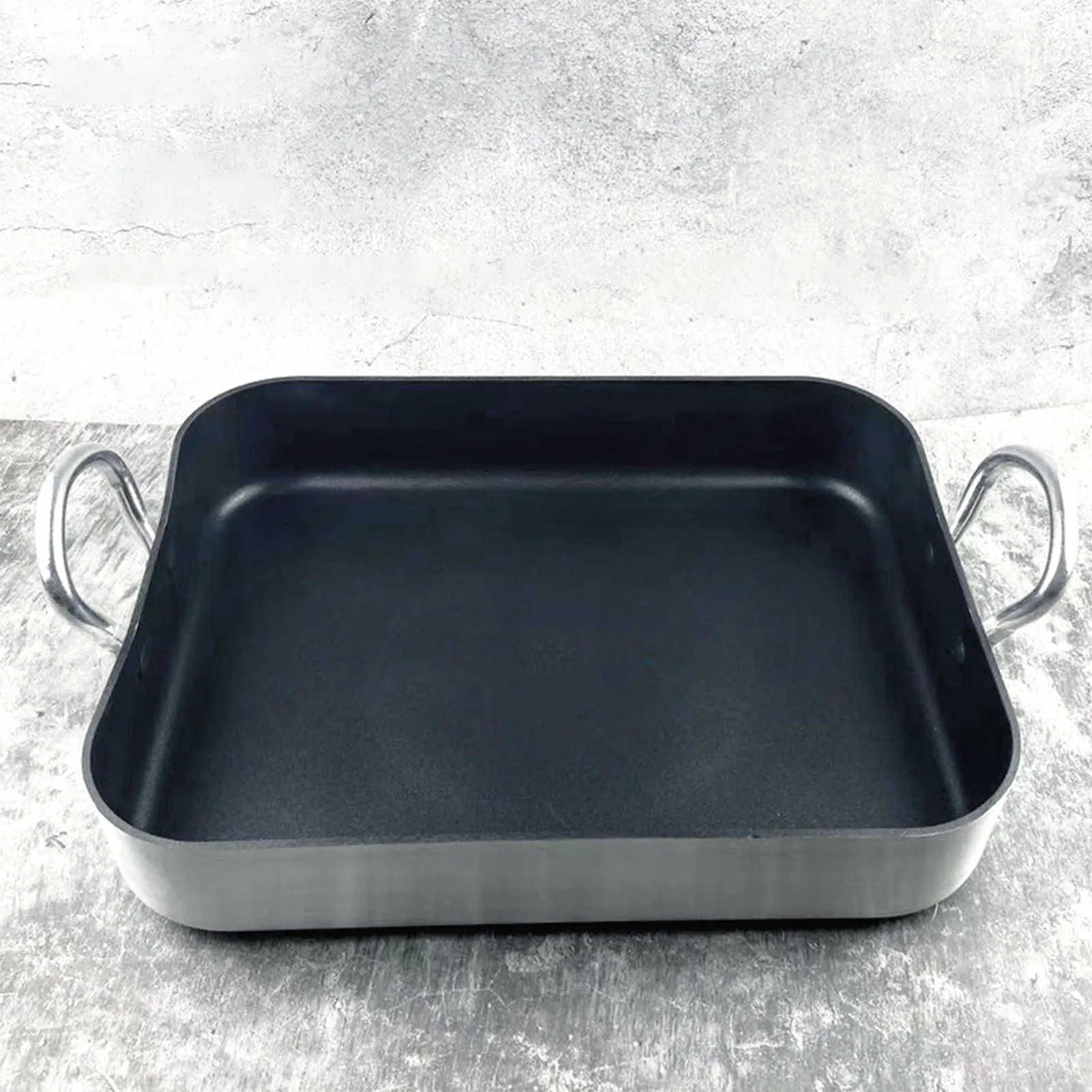 

Fry Pan Rectangle Flat Bottom Heat Resistant Aluminum Alloy Non Stick Frying Pan Single Bottom with Dual Handles for Business