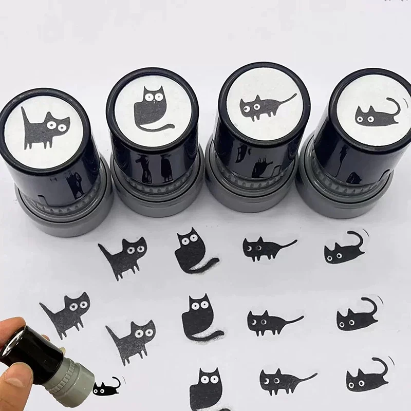 4 Stile Niedliche Cartoon-Stempel, Liebliche Schwarze Katze Tintenstempel, DIY Scrapbooking, Tagebuch-Dekorationen, Kawaii Schreibwaren, Kindergeschenke