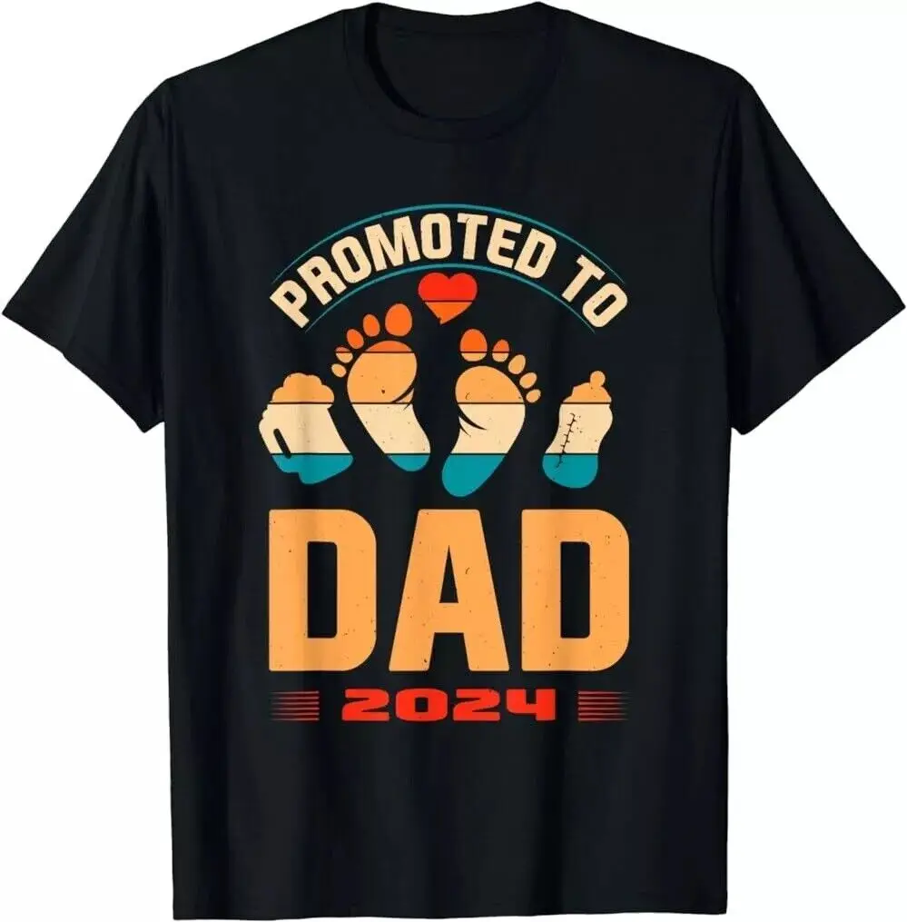 Promoted to Daddy 2024 Vintage Soon to Be New Dad Father Day T-Shirt, Cotton