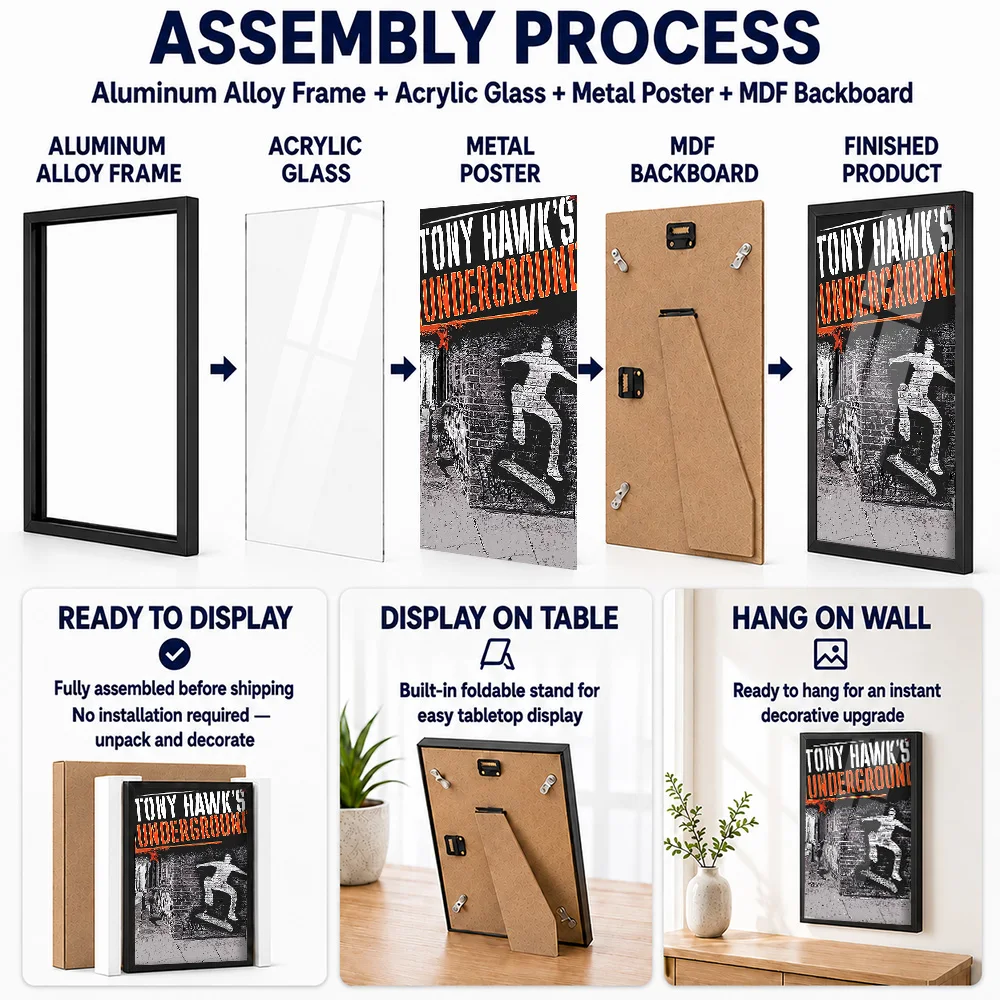 Tony Hawk Framed Aluminum Metal Poster Customized Photo Urban Skateboard Legend Style Wall Art For Teen Bedroom Collector Gift - view 2