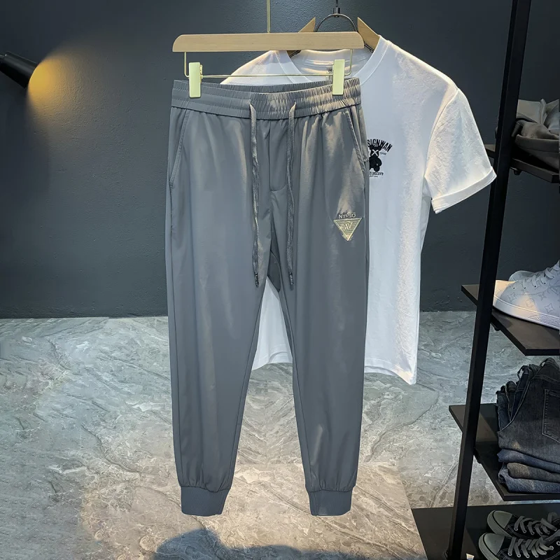 

Summer breathable sports casual pants men's thin stretch trendy brand embroidered fashionable quick drying pants