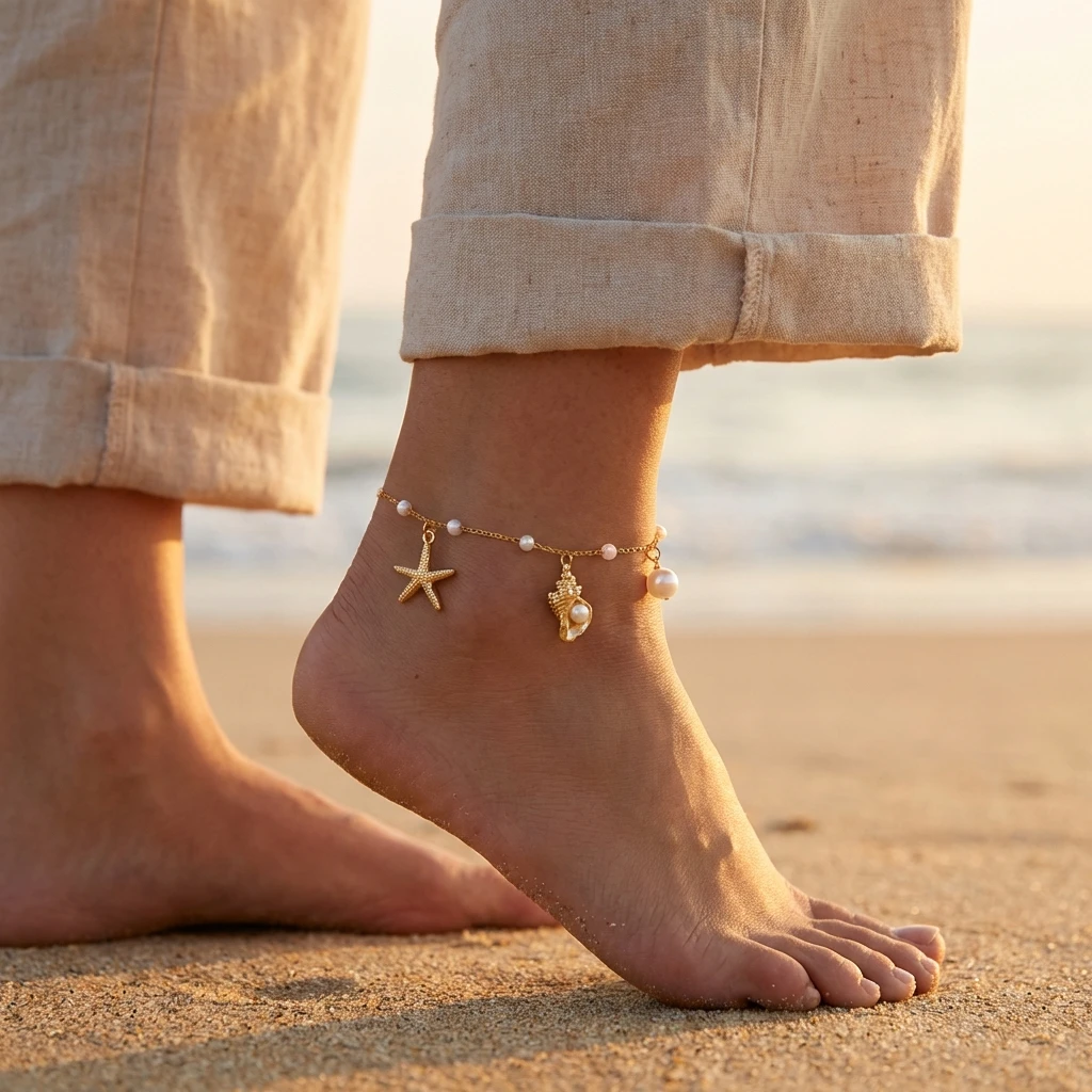 Mermaidcore Aesthetic Gold Color Shell Anklet Imitation Pearl Starfish Charm for Women Anklet Summer Essentials Hawaii Jewelry