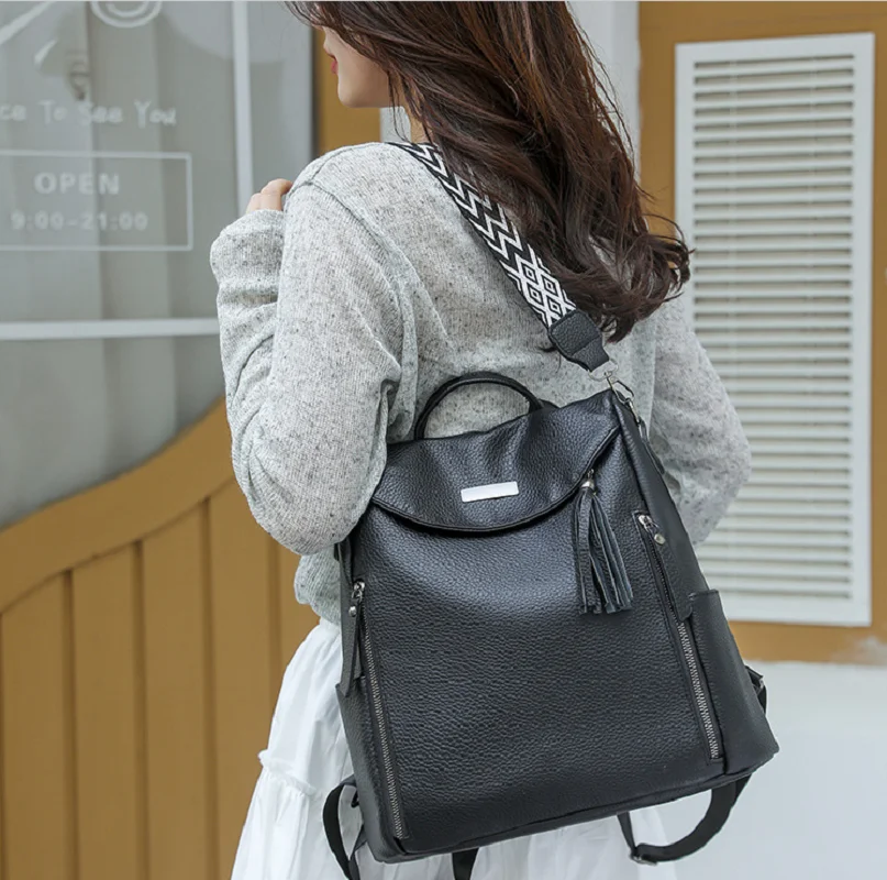 

Новинка 2026, женские противоугонные дорожные рюкзаки большой емкости, модные сумки на плечо из мягкой кожи с кисточками, школьная сумка для ноутбука, сумки-тоут